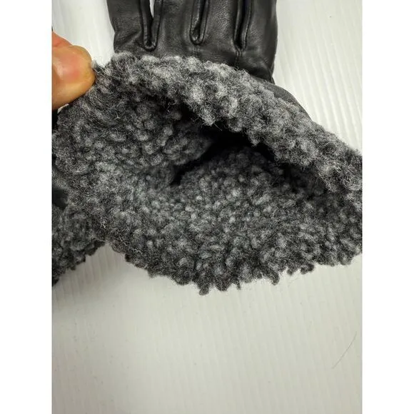 Black Leather Gloves with Plush Gray Fleece Lining‎ Cold Weather size M - Image 3
