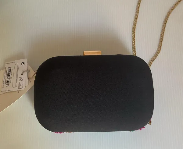Sfera Beaded Sequin Clutch Bag with Chain Strap | Handmade Look Evening Purse - Image 4