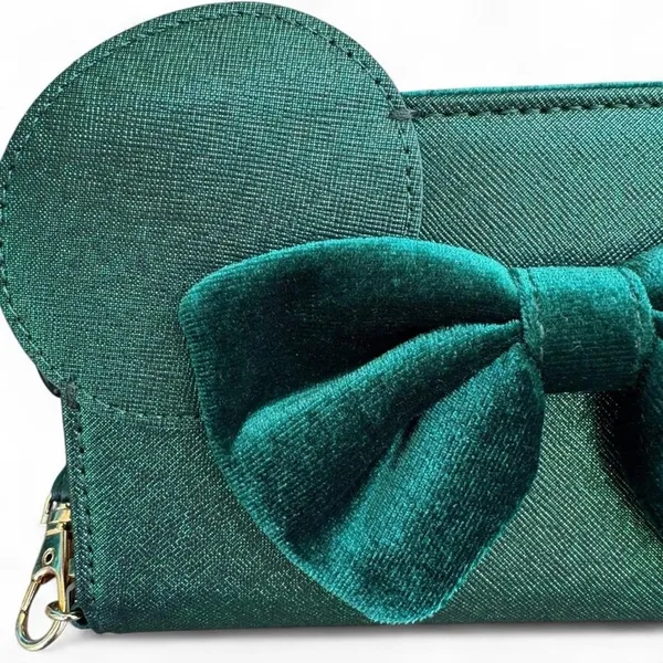 Disney Minnie Mouse Metallic Green Wallet Wristlet NWT 3D Ears Velvet Bow - Image 3