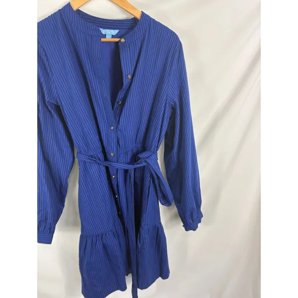 Draper James Blue Pinstripe Long Sleeve Button Up Dress Size Large - Image 4