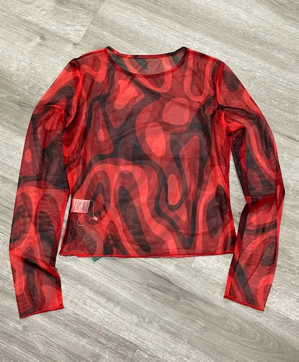Red & Black Mesh Long Sleeve Top Size M - Image 2