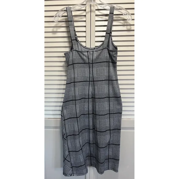 AUW Black/White Geo Print Bib Mini Dress Size Small Adj Straps Slit Summer‎ - Image 4