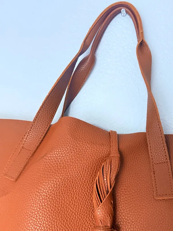 Tanger Brown Vegan Leather Shoulder Bag Tote - Image 6