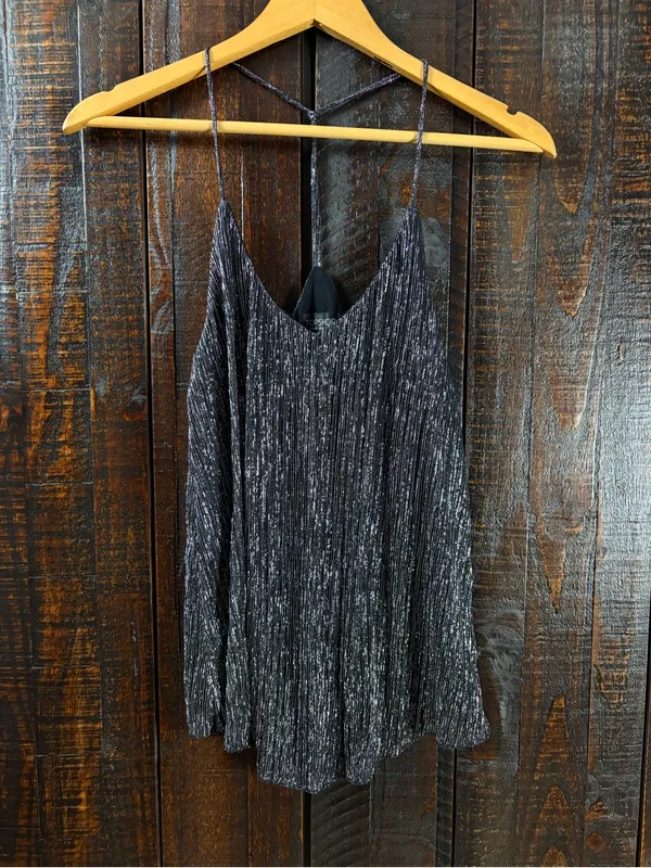 TopShop T-back Silver Metallic Drapey Tank Top Size 4 - Image 3