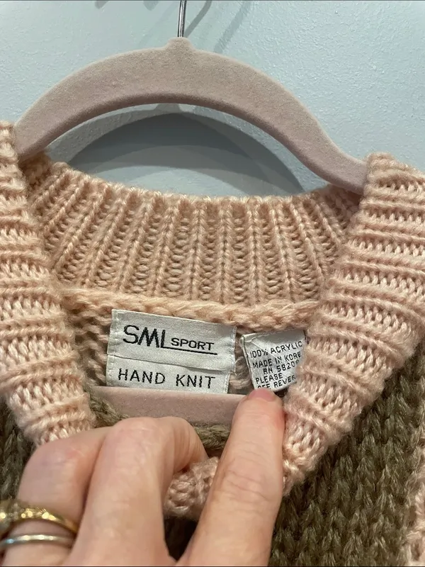 Women's Multicolor Knit Sweater pink and taupe vintage - Image 3