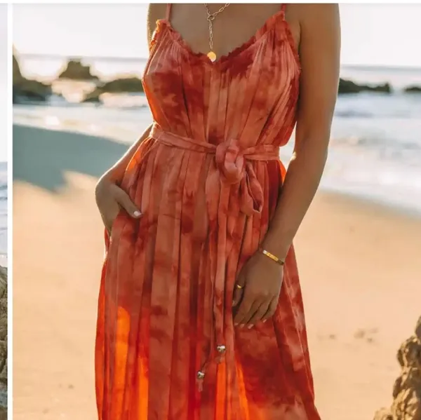 Vici Orange Tie Dye Jumpsuit Wide Leg Beach Resort Travel Vacation Cruise Medium - Image 2