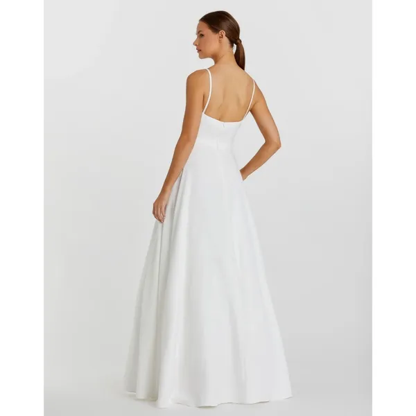 IEENA for Mac Duggal A-Line V-Neck Ball‎ Gown 4 White Bridal Wedding Minimalist - Image 3