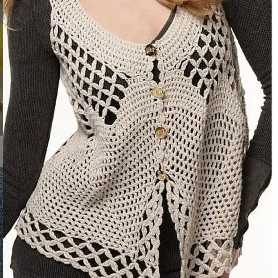 Free People open crochet knit boho buttoned vest - Image 4