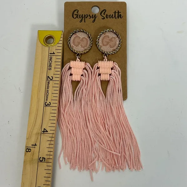 Gypsy South Pink Tassel Statement Drop Earrings Gold Tone Boho Fringe‎ New - Image 3