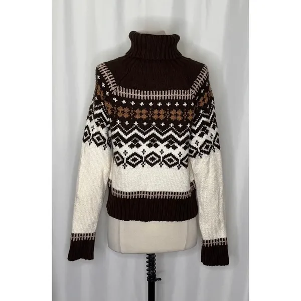 AMERICAN EAGLE‎ Fairisle Snowdrift Turtleneck Sweater Cropped Fair Isle Small - Image 8