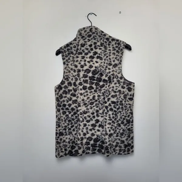 Elaine Kim Fur and Leather Vest Zip Biker Lagenlook Animal Print Size Large - Image 10