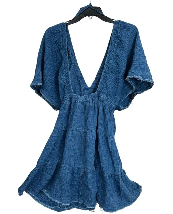Aerie Pool To Party Flutter Sleeve Dress Cover Up Medium V Neck Gauzy Blue #C3-1 - Image 8