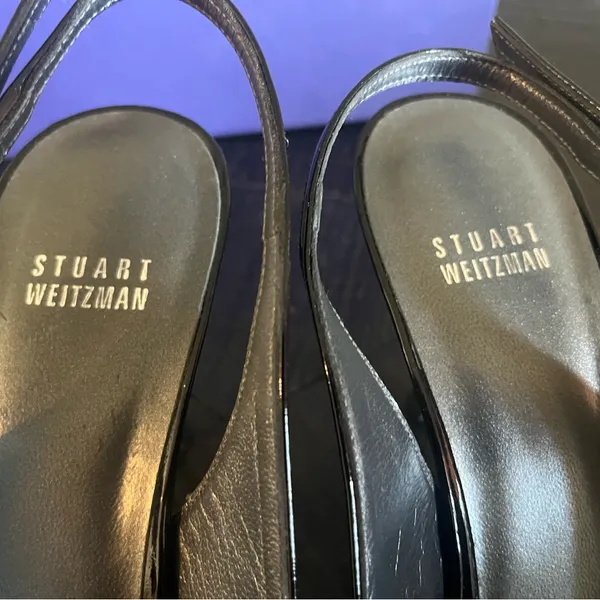 Stuart Weitzman Women's Black Patent Slingback Peekaboo Heels Size 9M EUC - Image 5