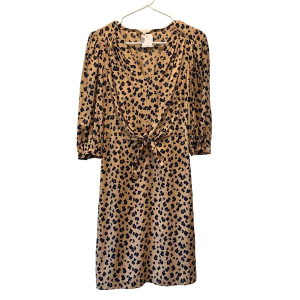 NEW Rebecca Taylor Mini Dress Tie Waist Cappuccino Print Silk Blend‎ Size 0 $395 - Image 4