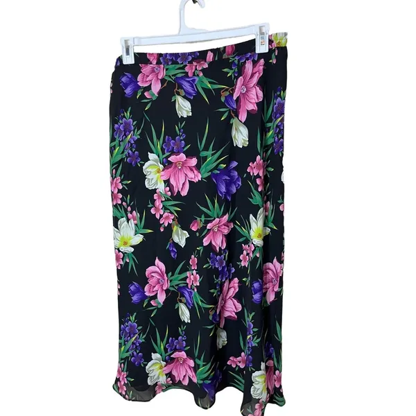 Vintage Skirt Womens Size 16 Black Floral Print Maxi‎ Stretch Waist Classic - Image 5