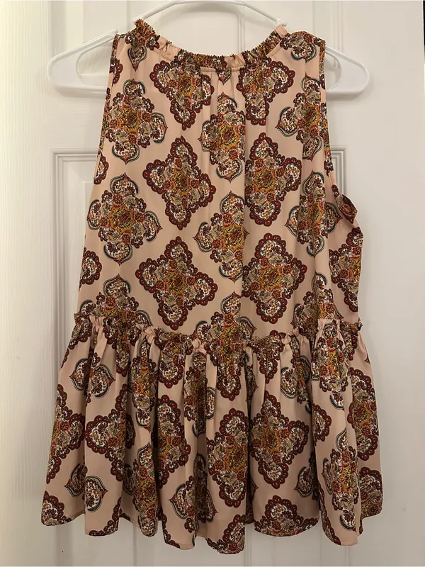 LOFT Cream Pink Paisley Ruffled Sleeveless Peplum Top - Image 5