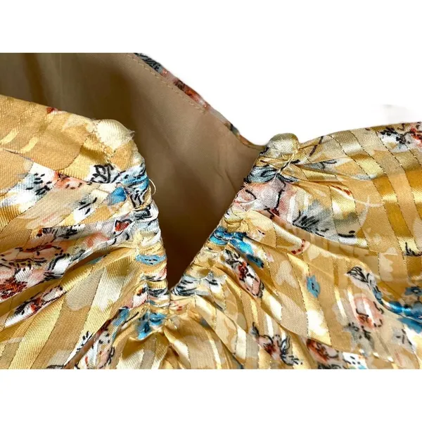 Mittoshop Gold Floral Boho Festival babydoll Long sleeve top Large‎ Metallic - Image 3