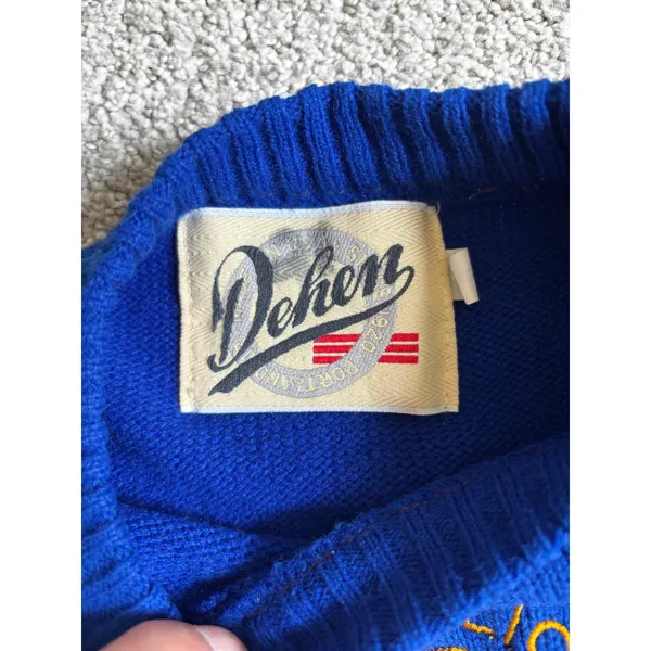 Vintage 80s Dehen 1920 Varsity Sweater Small Blue Yellow Dexter Lions Cheer Wool - Image 3