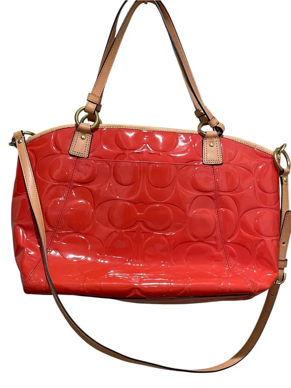 Coach Peyton Embossed Patent Leather Coral Orange Shoulder Crossbody Tote F20028 - Image 13