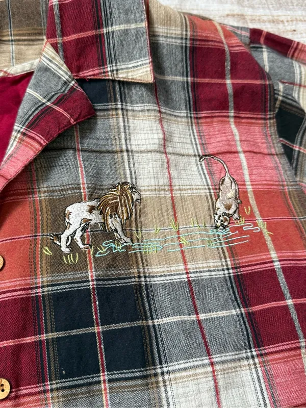 Vintage Bobbie Brooks Red Plaid Embroidery Lion Womens Shirt Size XL 16/18 - Image 6