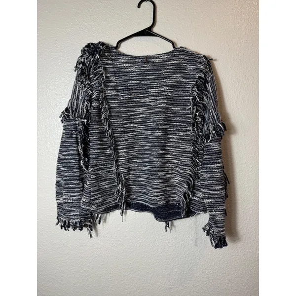 MISA Los Angeles‎ Fringe Sweater Black White Textured Knit Size S - Image 3