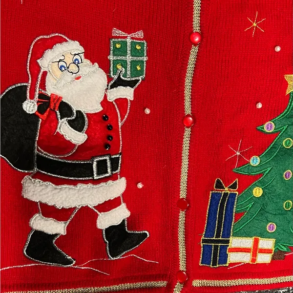 Women's Red Ugly Christmas Sweater Vest With Santa & Christmas Tree Small (4-6) - Image 2