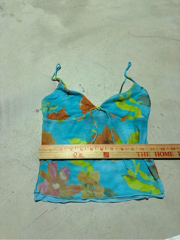 White fox Blue Floral Cami Top Spaghetti Straps XS - Image 2