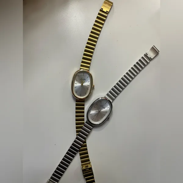 Gold Oval Wristwatch with Silver Dial - Image 4