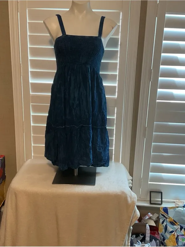India Boutique Navy Smocked Midi Dress - Image 2