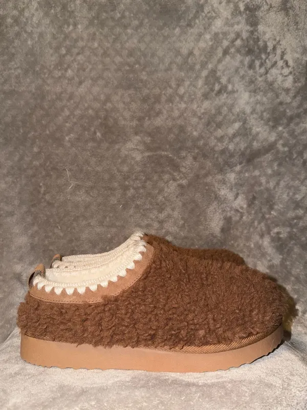 Auden Women's Kaya Genuine Suede Clog Slippers Brown Fuzzy Shearling - Image 3
