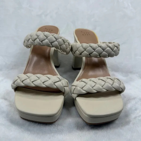 A New Day Womens Cream Braided Double Strap Block Heel Platform Mules Size 9.5‎ - Image 2