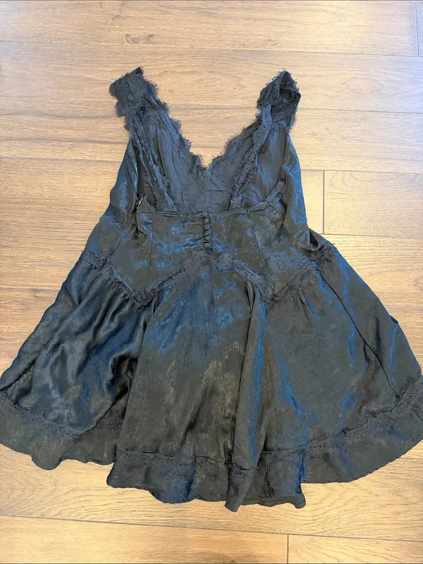 Urban Outfitters Black Tiffany Satin & Lace Mini Dress Size XL- C27-123 - Image 9