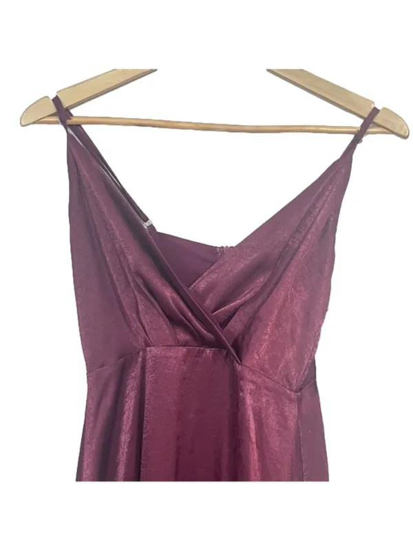 Lulus Burgundy Satin Maxi Dress Size XS NWT Wedding Pom Concert Party Pom - Image 6