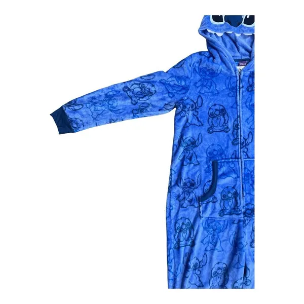 Disney Stitch Women’s One-Piece Pajama Blue Fleece Plush Hooded Size XL 16/18 - Image 4