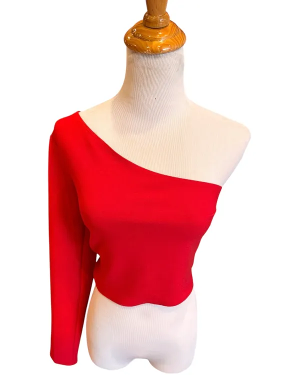 Abercrombie & Fitch Red Crop Top One Shoulder Long Sleeve M - Image 2