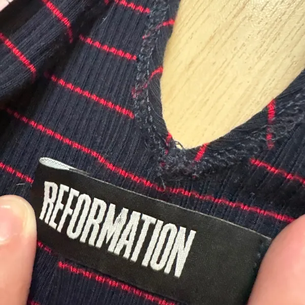 REFORMATION Maui Tank Top‎ Striped Navy Red Size Small Basic - Image 4