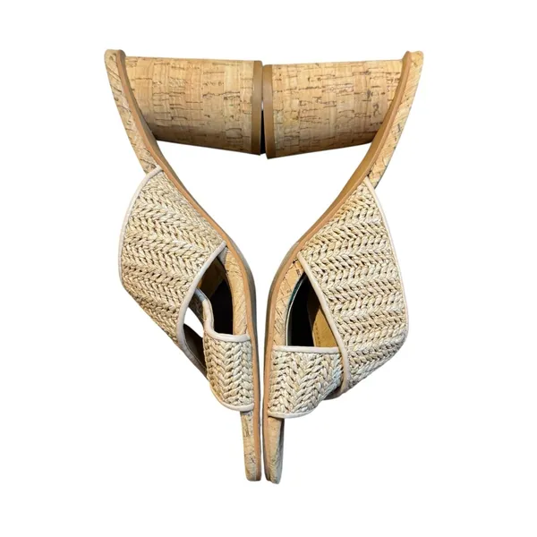 Dolce Vita Womens 7.5 Beige Woven Block Heel Slide Sandals Strappy Cork Heel - Image 5