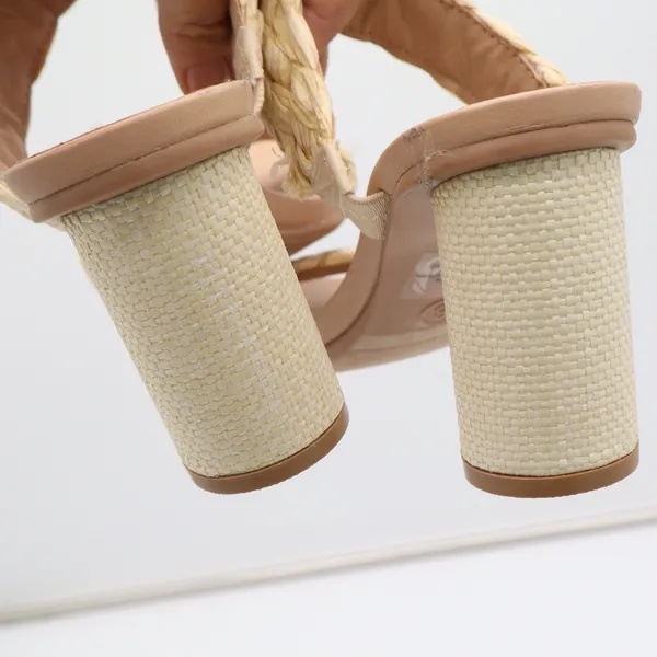 A New Day Braided Raffia Block Heel Mules Beige Square Toe Sandals Womens Size 8 - Image 8