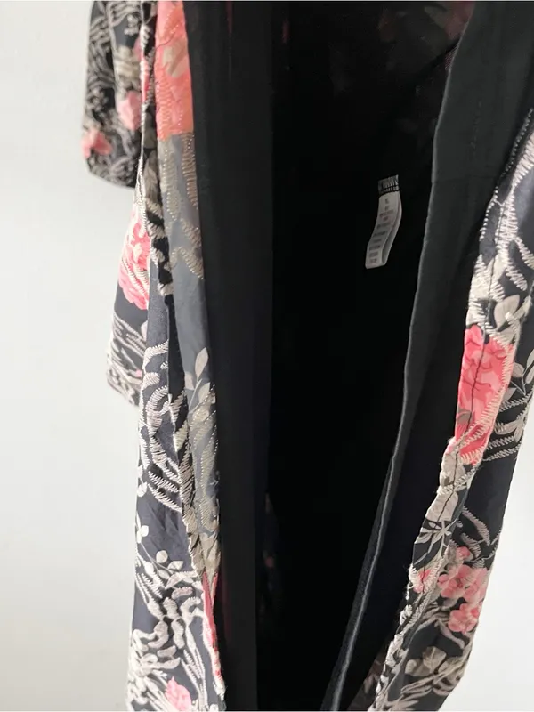 Baltic Born Ivanna Black Floral Embroidered Cottagecore Satin Midi Dress - Image 6