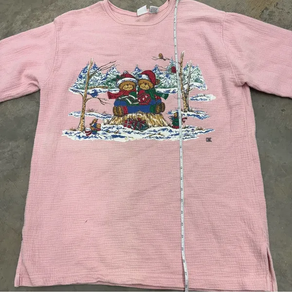 Chic Vintage Christmas Bear Womens Medium Pink Ugly Christmas Sweater 80s 90s - Image 7
