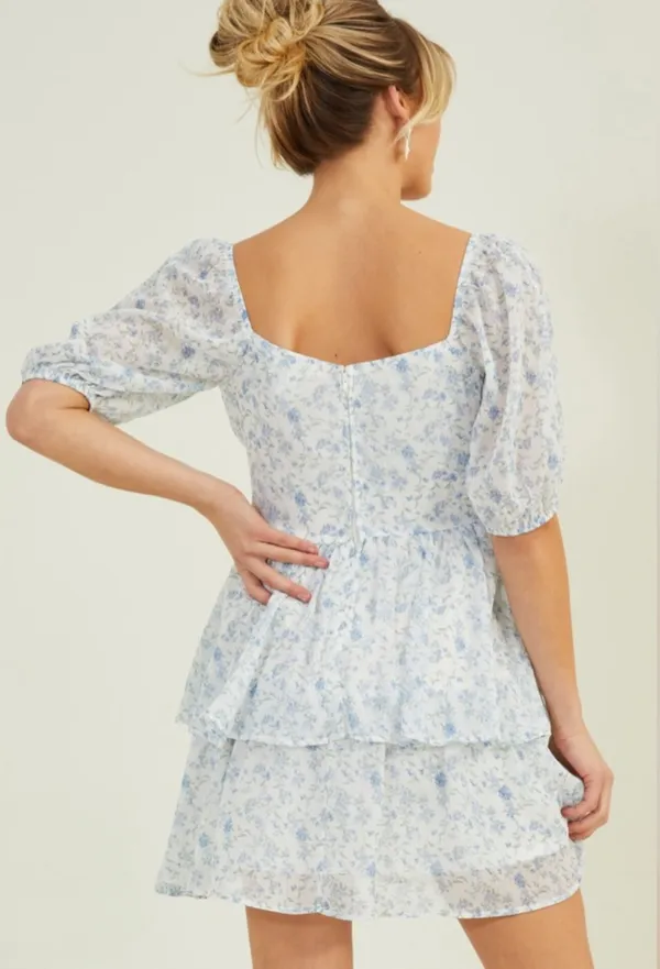 Altar’d State White And Blue Floral Petal Puff Sleeve Dress Size Small - Image 8