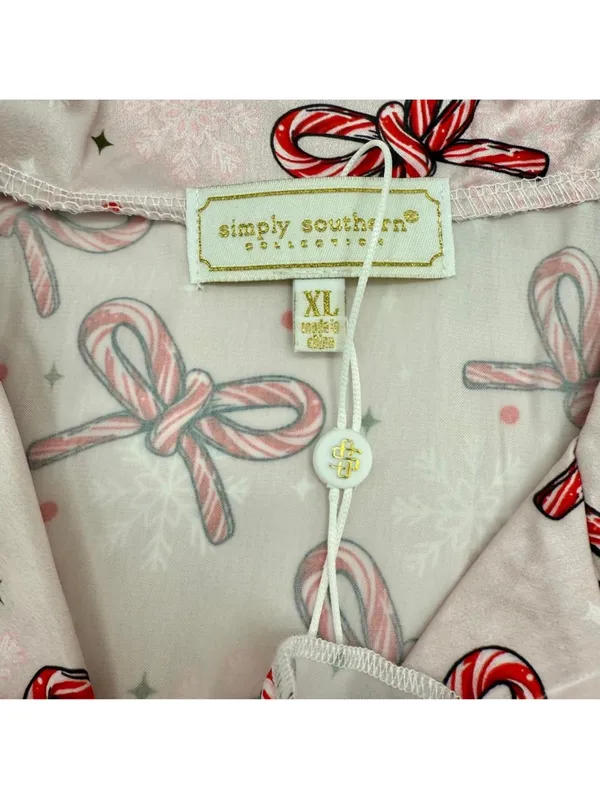 Simply Southern Candycane Bow Christmas Pajama Set Pink Satin XL Holiday PJs NWT - Image 16