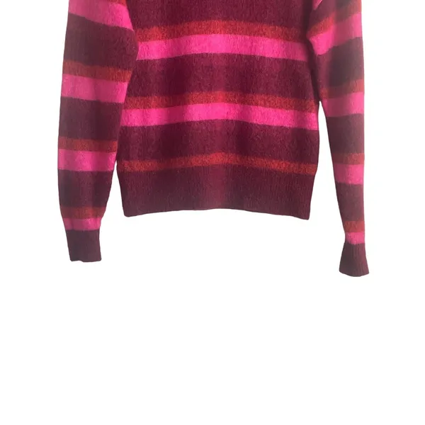 LOGG Women Sweater‎ XS Burgundy Pink Stripe Wool Blend Retro Indie Academia - Image 4