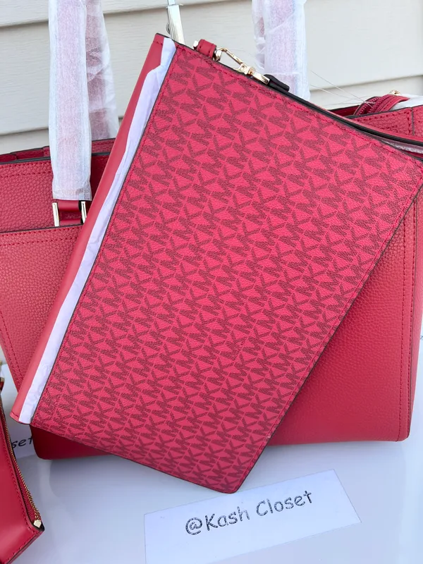 Michael Kors Maisie Large 3 in 1 Leather Tote Bag - Flame Red - Image 8