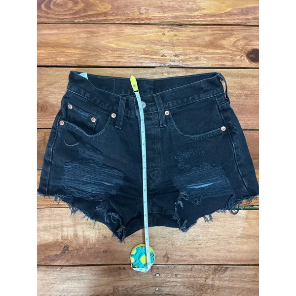 Levi’s 501 High-Rise Denim Cutoff Shorts - Women Size 24 - Black Distressed - Image 7