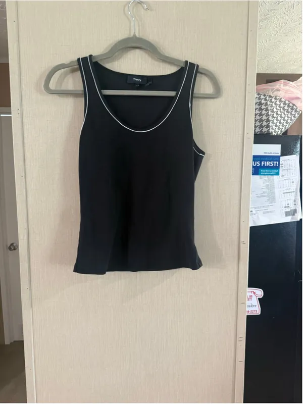 Women's Theory Scoop Neck Tank Top Size S Black White - Image 10