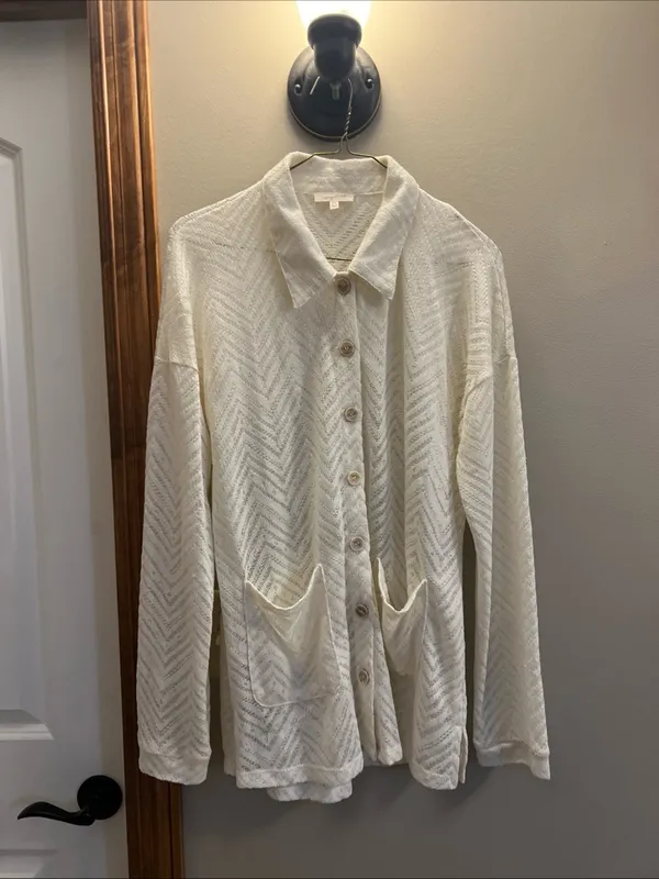 Mystree Cream Lightweight Open Knit Button Cardigan - Image 7