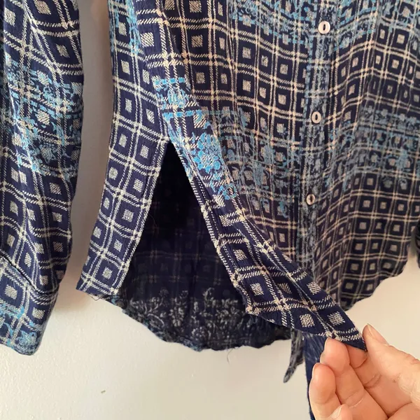 Free People Blue Plaid Button Down Shirt Tunic Western Boho Women's size XS - Image 7