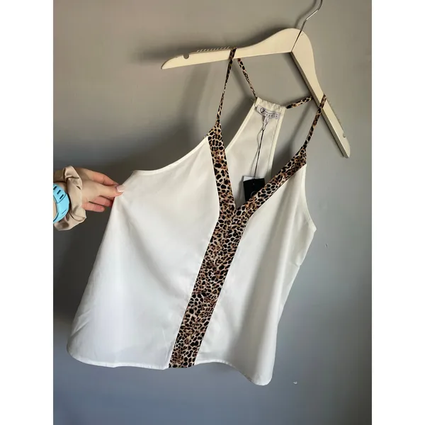 Cezele Collection Flowy Tank Top Womens Large Beige Leopard Print Sleeveless - Image 2