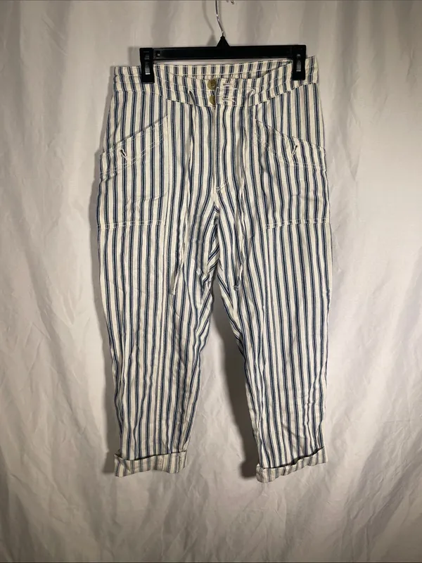 American Eagle Womens High Rise Blue White Stripe Tapered Pants Coastal 6 - Image 2